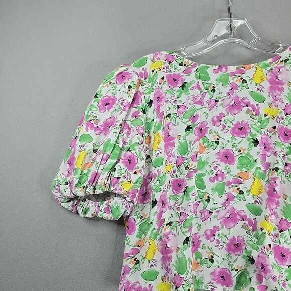 ASTR The Label Floral Puff Sleeve Top White Crop Medium Viscose - Picture 6 of 9